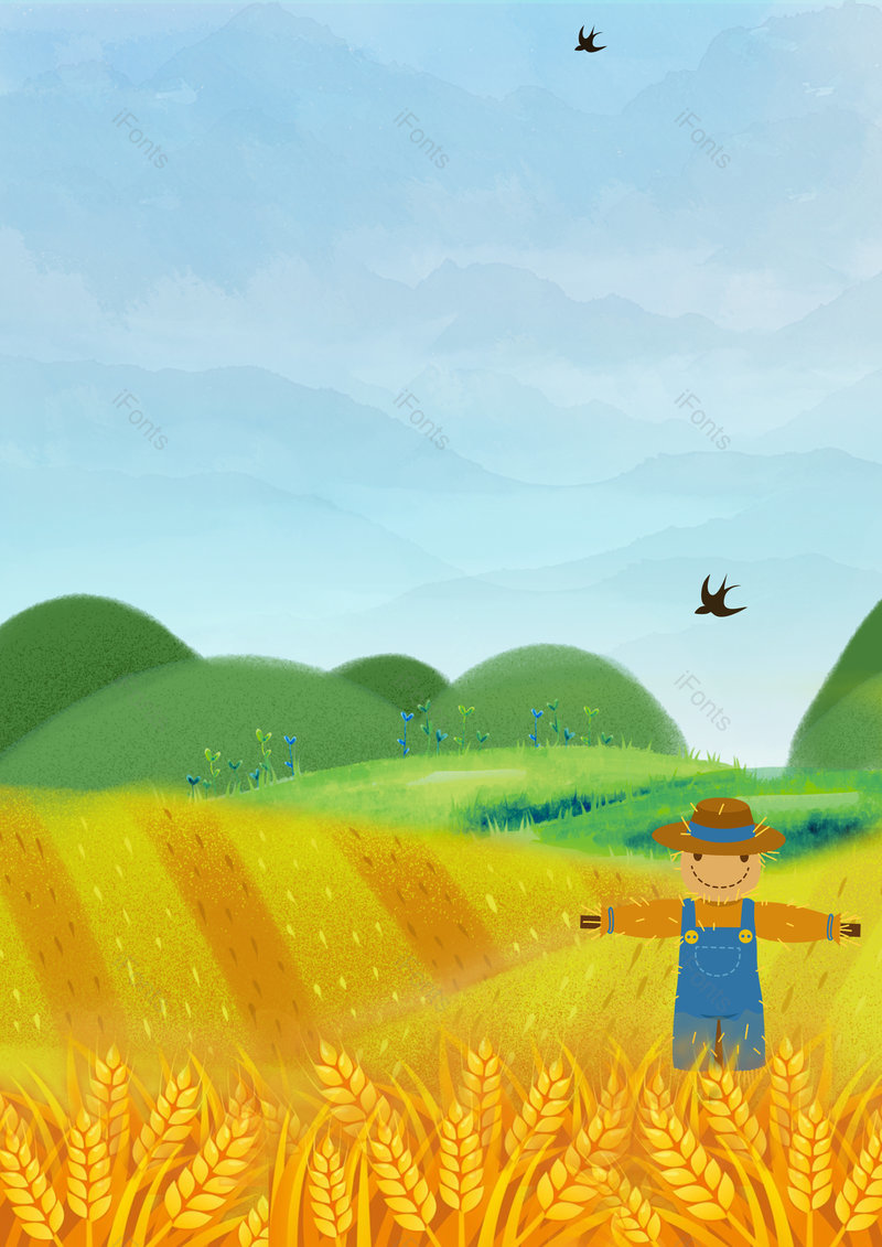 二十四节气芒种小麦稻草人创意海报背景,插画/手绘图,插画/手绘图库,插画/手绘图下载,插画/手绘